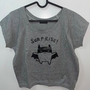 Heather grey shirt with cute bat cat